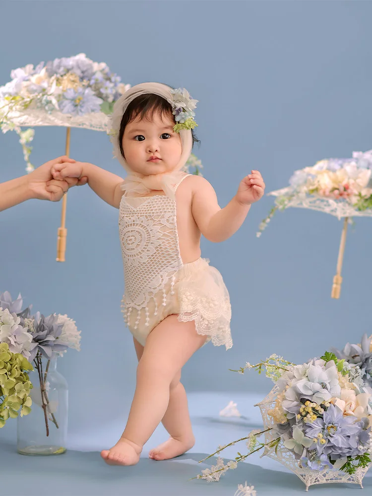 Robes en dentelle à franges pour bébés filles, robes dos nu, écharpe de sauna à fleurs en maille, vêtements de photographie de style bohème, doux