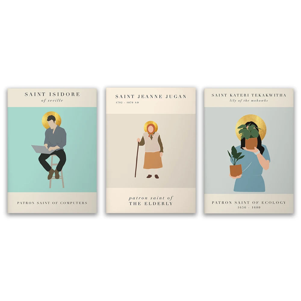 Patron saint of technology, computing - Saint Isidore of Seville, Saint Joan Jugen - old patron saint, catholic poster