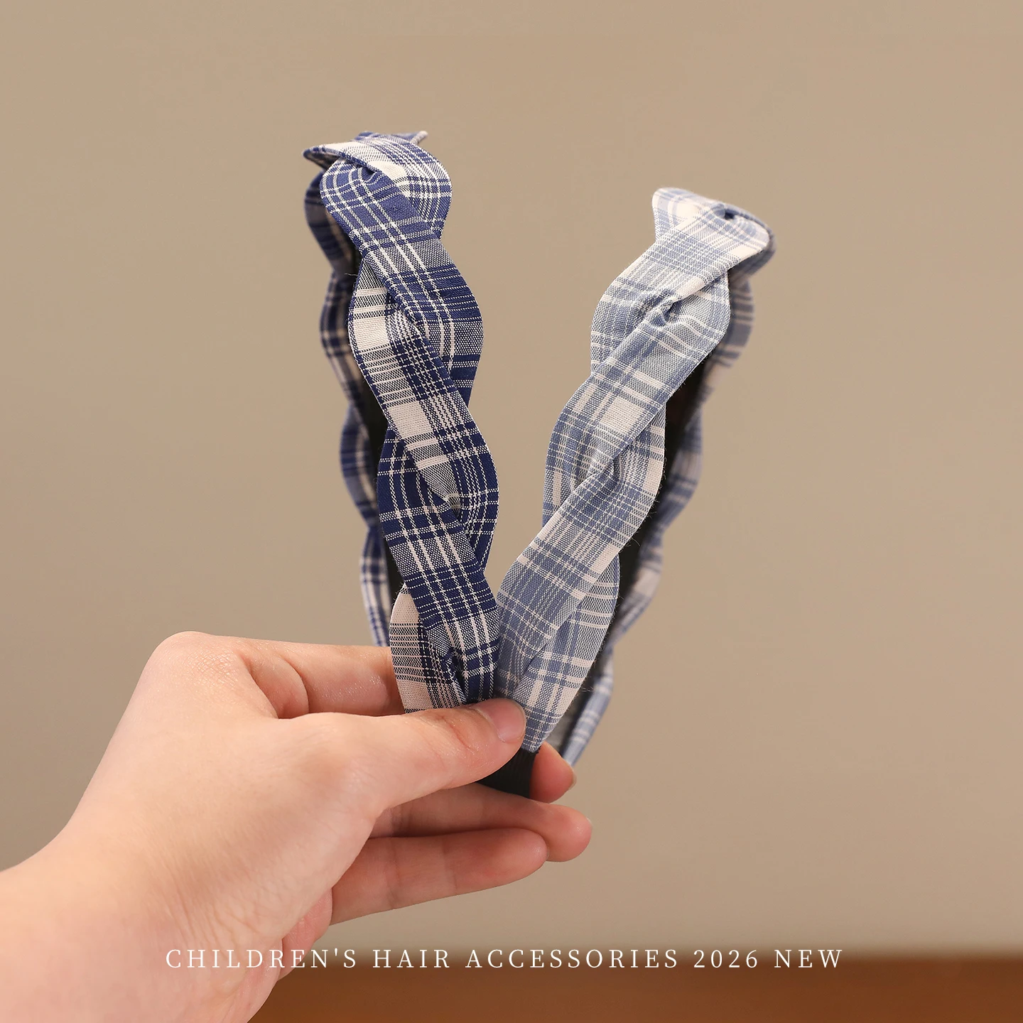 2026 New Preppy Style Gingham Braided Headband for Girls Blue Plaid Soft No Slip Hair Accessories for Toddler Kids Fashion Gift