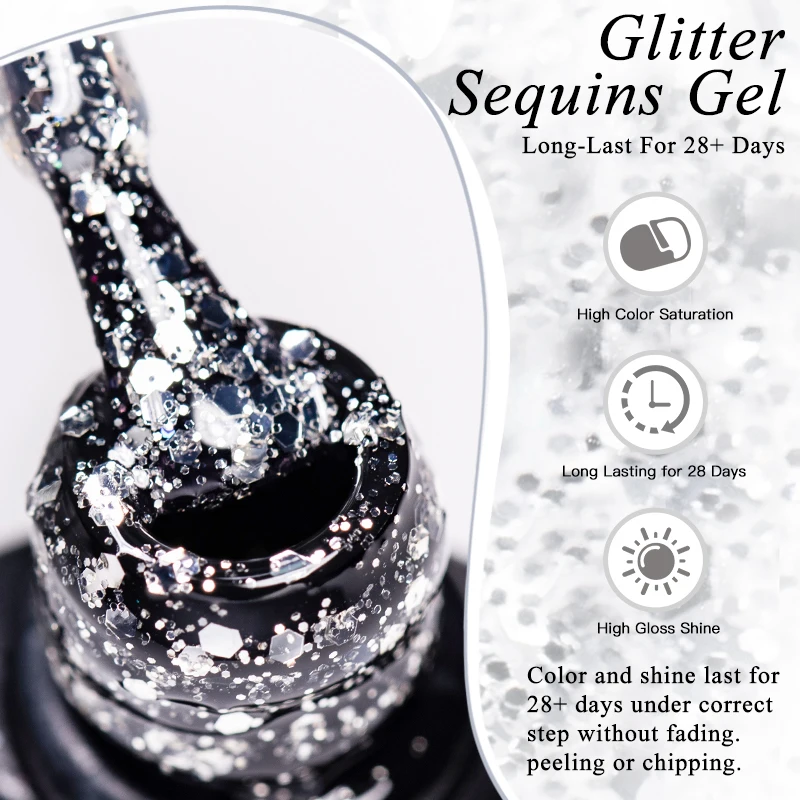 MEET ACROSS 7ml グリッタースパンコール ネイル用品 ジェル 速乾性 簡単に適用 長期的な UV/LED ソークオフ ネイルアート マニキュア ヴェルニ