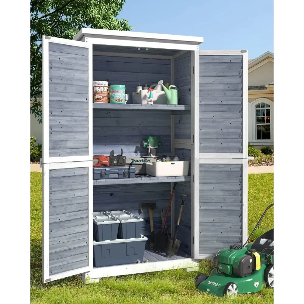 Armoire de rangement extérieure avec 3 étagères, abri de jardin en bois à double verrouillage, toit étanche, grand abri à outils vertical extérieur