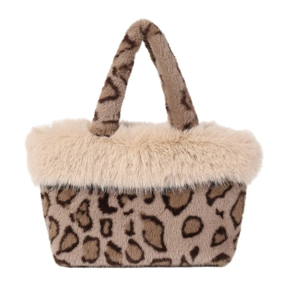 Modische Leopardenmuster-Fell-Tragetasche Warme Weiche Schultertasche Große Kapazität Flauschige Handtasche für Damen – Detail 10