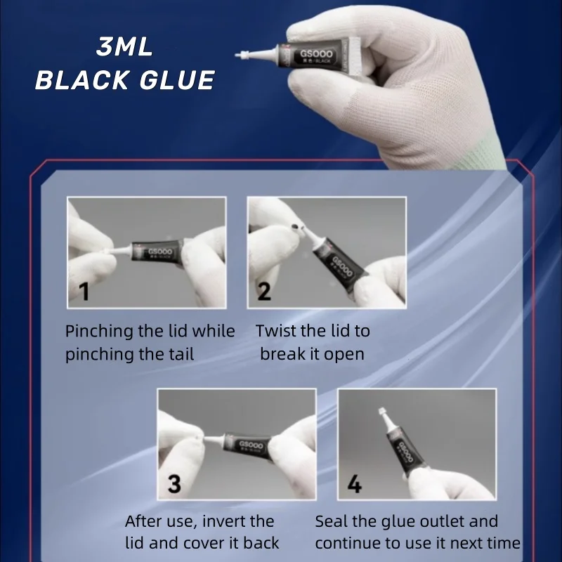 Imagem -05 - Mini Soft Black Glue Pen Adesivo de Tela de Exibição do Telefone Household Portátil Super Strong Glue Componentes Eletrônicos Pvc Metal 3ml