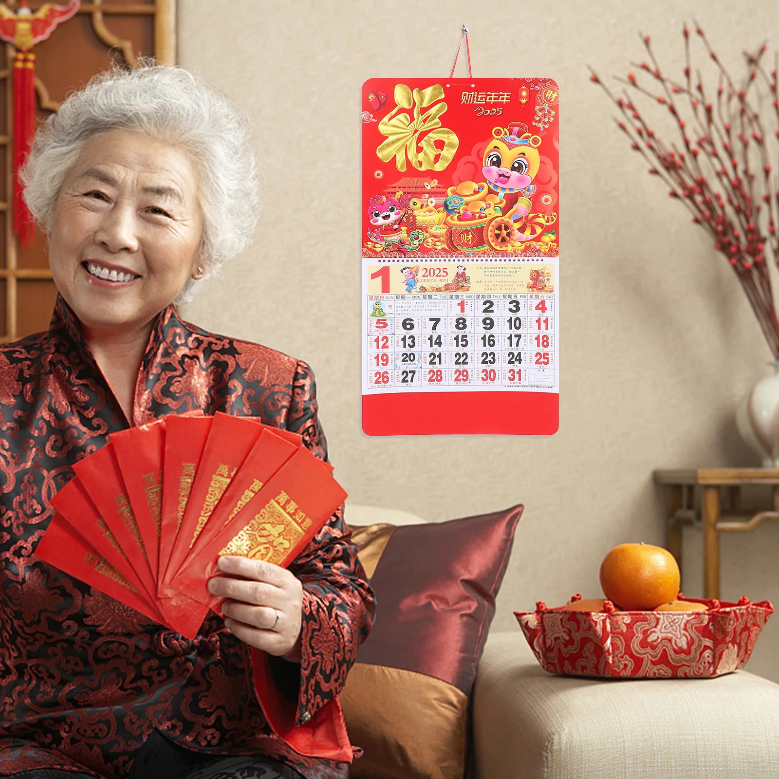 

2025 Chinese New Year Wall Calendar Year Of The Snake Tearable Monthly Office Decor Hanging