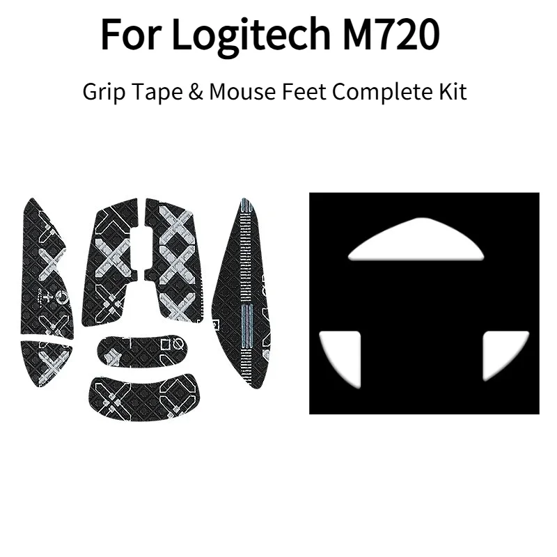 For Logitech M720 Mouse， Sweat-Absorbent Anti-Slip Grip Tape， ICE Mouse Skates Replacement Mouse Feet Kit