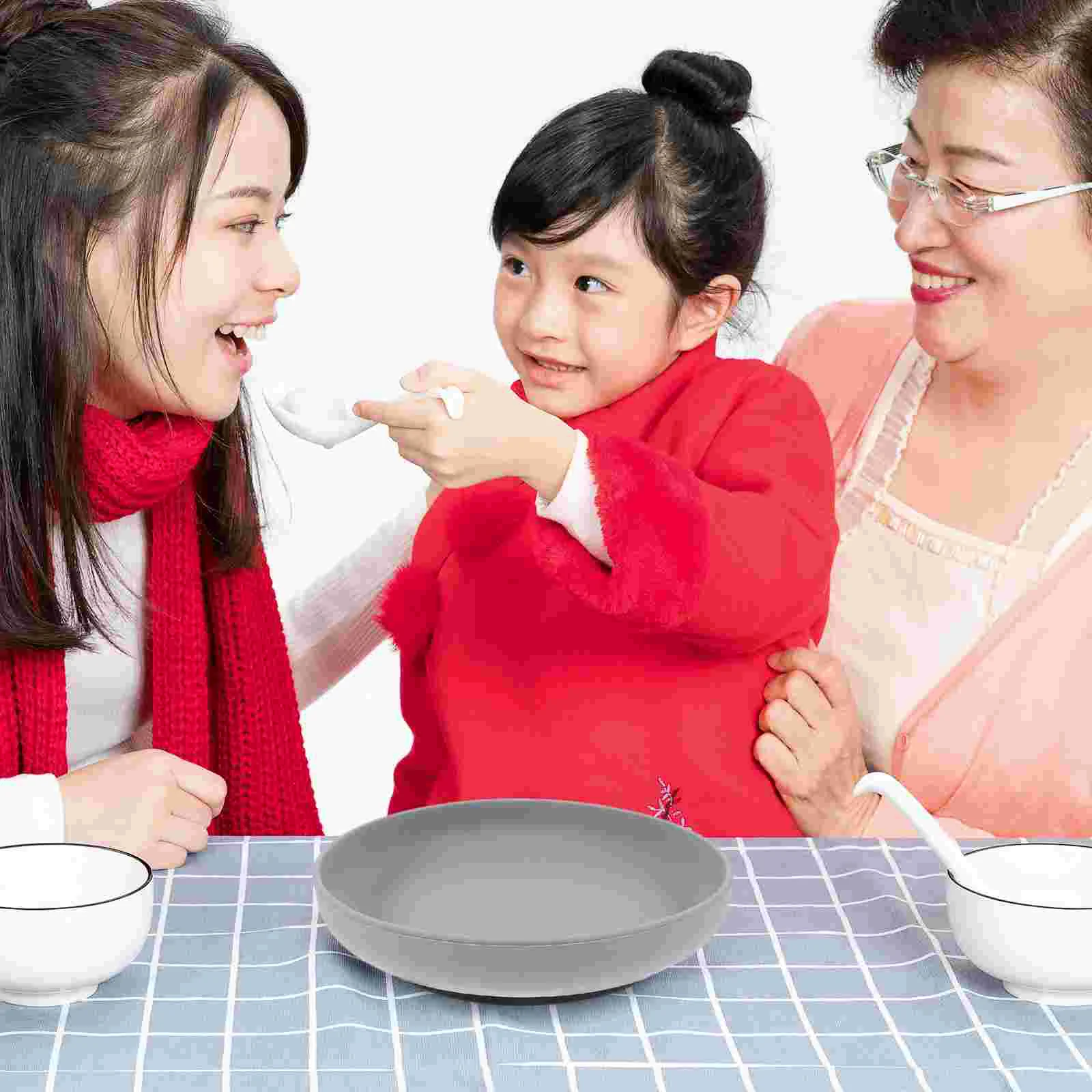 

Anti spill Dinner Plate for Elderly Deep Gray Silica Gel Self Feeding Base Spill Proof Scoop Plate for Disabled