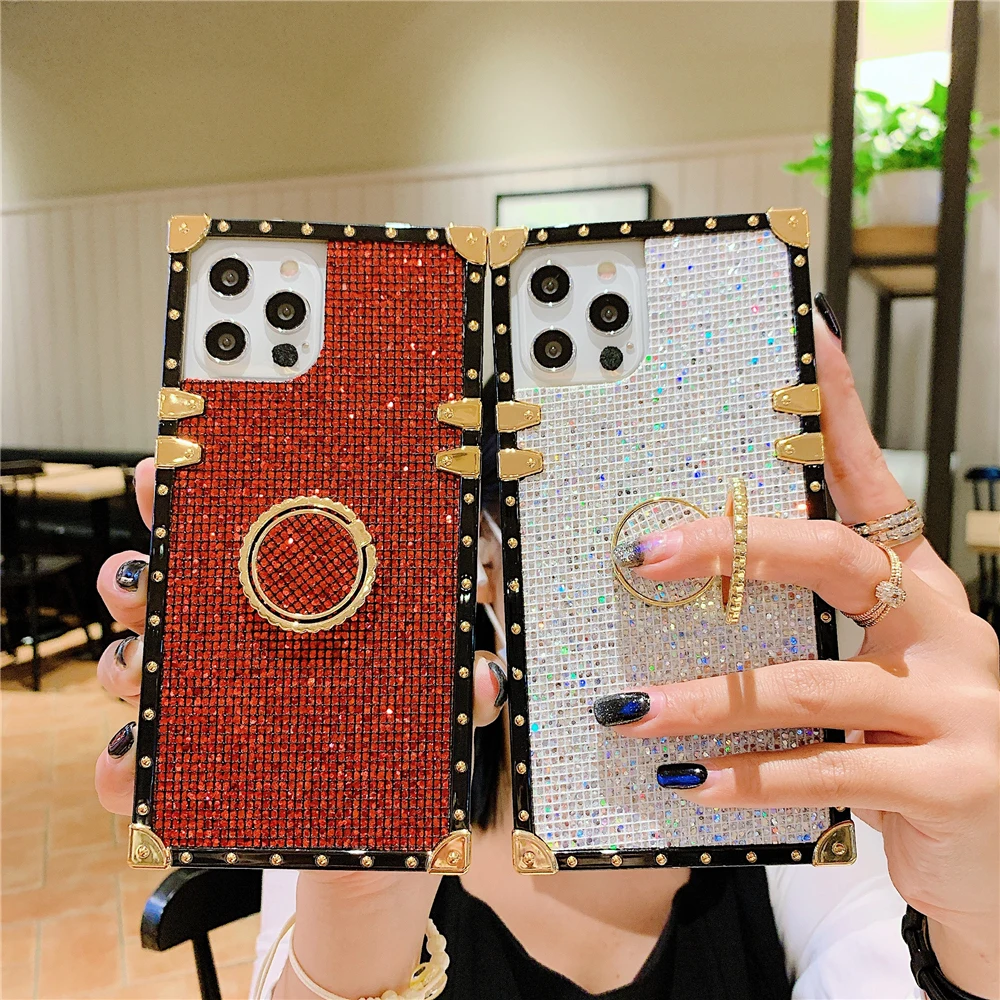 Luksusowe, miękkie etui na telefon Gold Ring Glitter Sequins Case dla Samsung Galaxy A55 5G A15 A25 A35 A54 A14 A13 A33 A53 A34 A05S A52