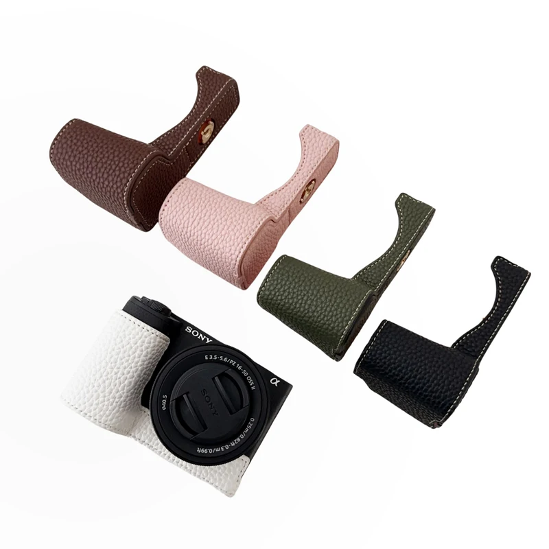 Litchi Pattern PU Leather Case Camera Bag Half Body Base for Sony ZVE10 Mark II ZVE10 M2 ZVE10II Protective Opening Bottom Cover