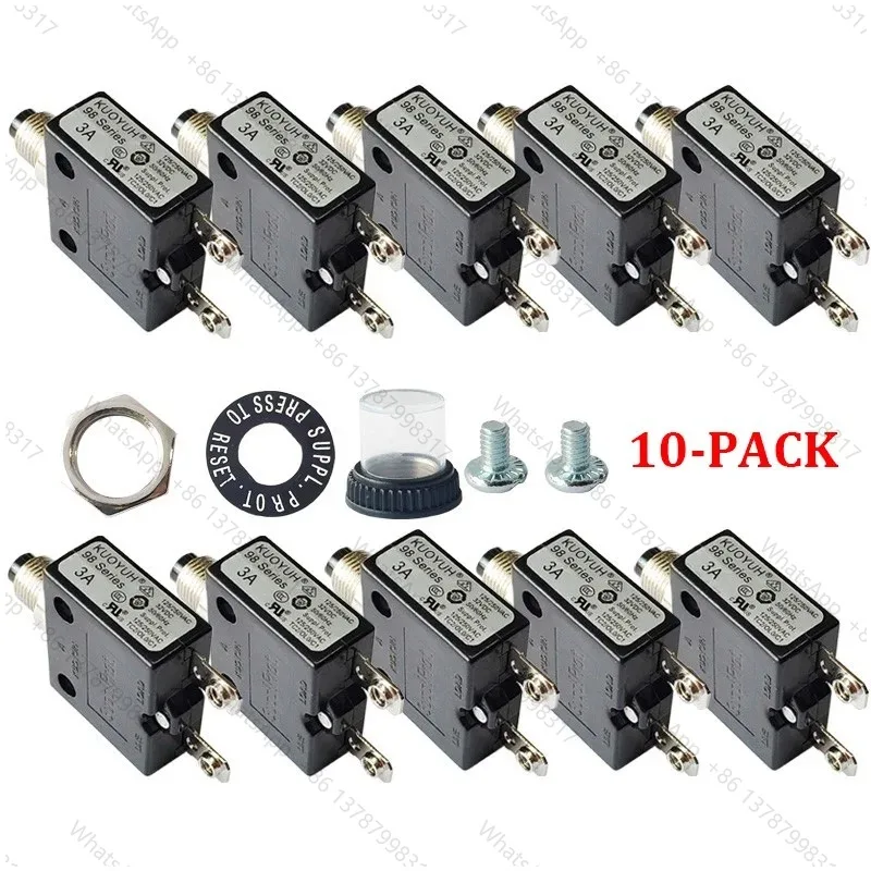 10 PCS  98 series 3A-50A 250V Manual Reset Thermal Overload protector switch electronic Circuit Breaker SWITCH