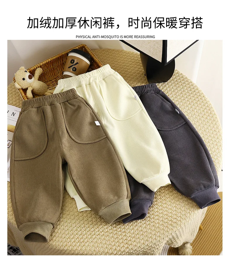 Neue Herbst-Winter-Sport-Hosen für Mädchen und Jungen, Verdickte Fleece-Wärmehosen für Babys, Weiche Freizeithosen für Kinder zum Schulanfang – Detail 5