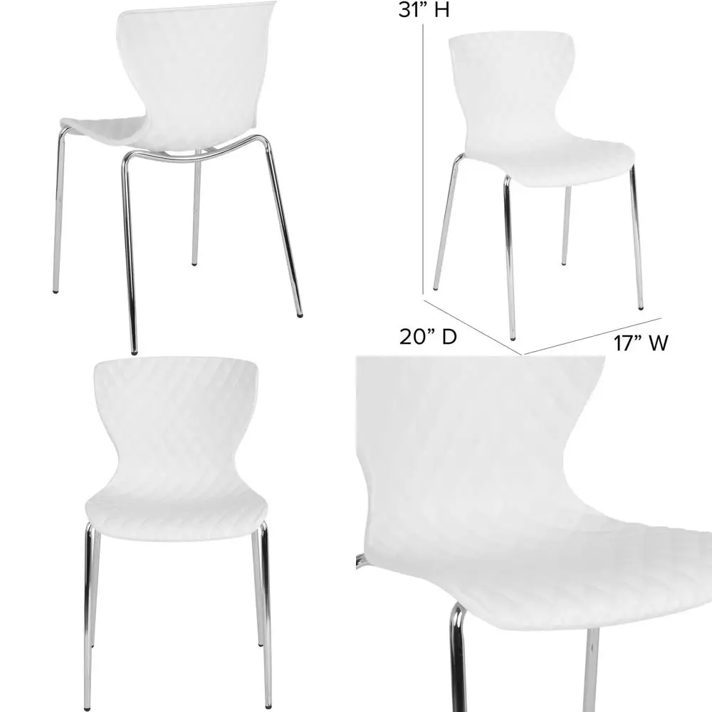 

Комплект из 4 белых пластиковых стульев Lowell Contemporary Design, которые можно складывать в один ряд.
