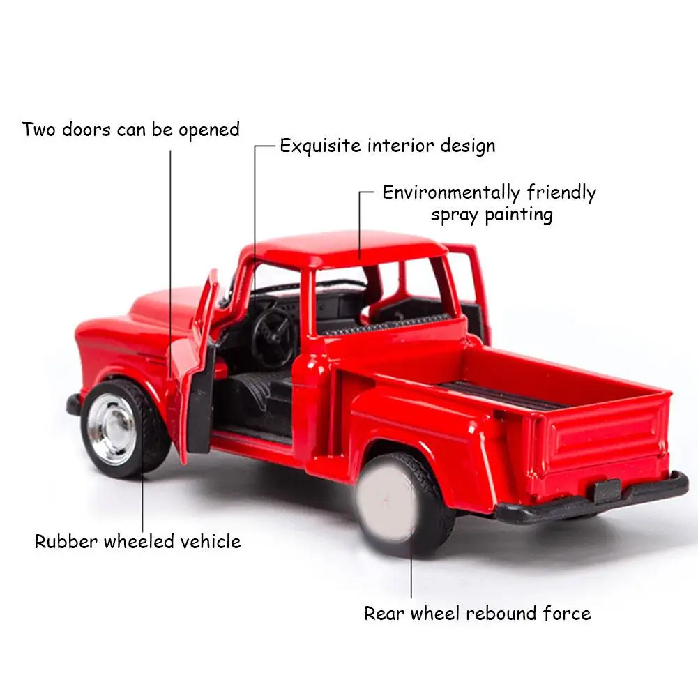 Classic Metal Pickup Car Model 1:32 Scale Vintage Red Truck Alloy Diecasts Pull Back Vehicle Toy For Boy Kid Gift Collection Toy