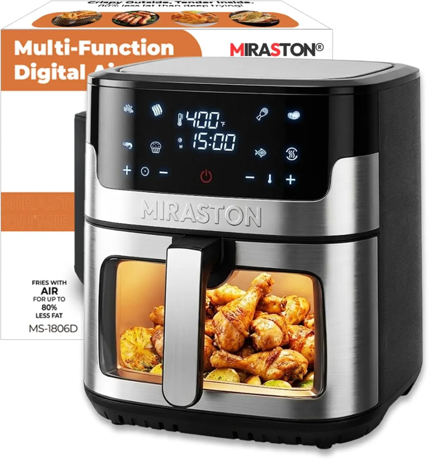 

8.5QT Family Size Air Fryer, Digital Touchscreen with 8 Presets, BPA-Free, Dishwasher Safe, Stainless Steel