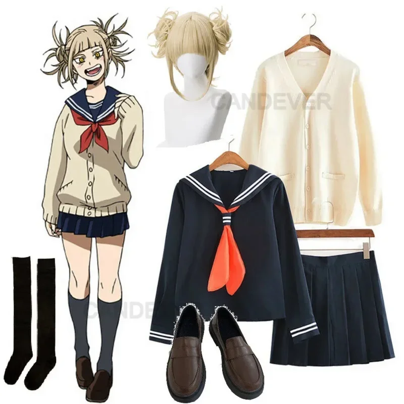 My foreAcademia Boku No ForeCosplay Costume, HimATM Toga JK Uniform, Women Sailor Suits, Cardigan, Girls Academy Uniform, Ultraviolets Shoes