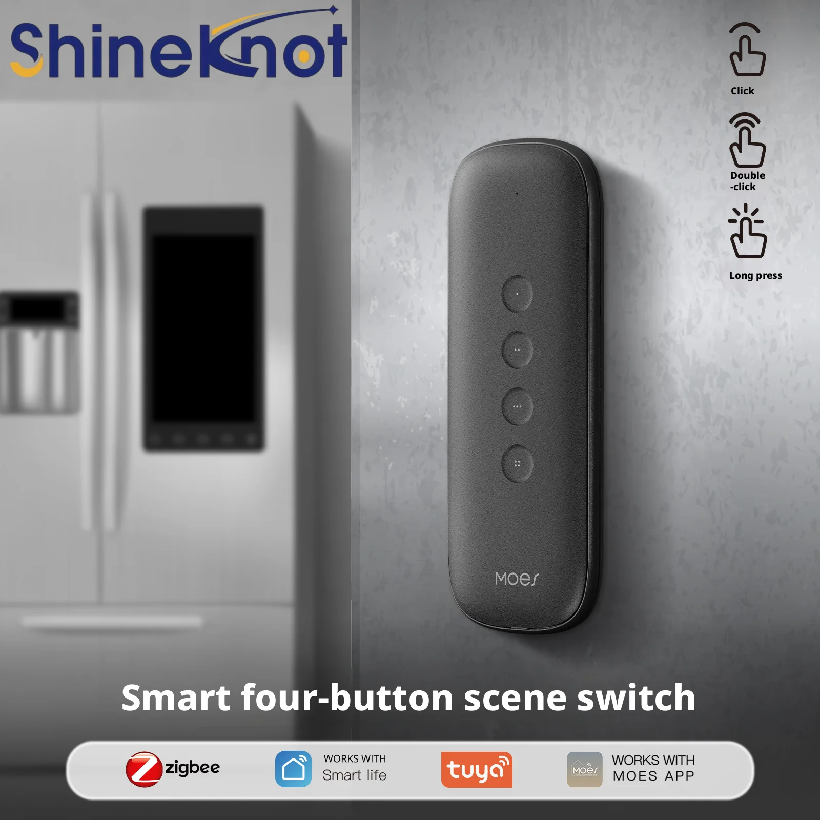 SHINEKNOT Tuya Smart Home 4-Key Scene Switch App Timer Handheld Remote Control Wireless Scene Zigbee Smart Switch