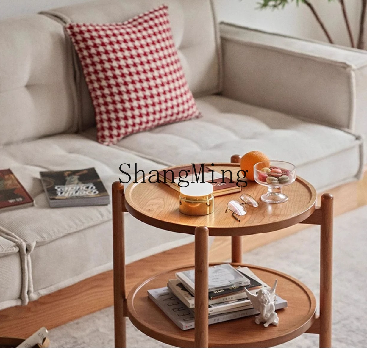 FG الخشب الصلب خشب الكرز شقة صغيرة غرفة المعيشة أريكة الجانب عدد قليل من الأشجار عربة ذات عجلات متحركة مستديرة