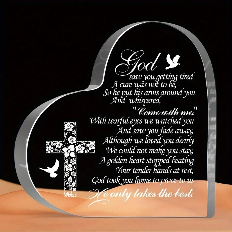 Heart-Shaped Acrylic Memorial Sign with Inspirational Quote,Perfect for Bedroom,Living Room & Office Decor, Thoughtful Gift Idea