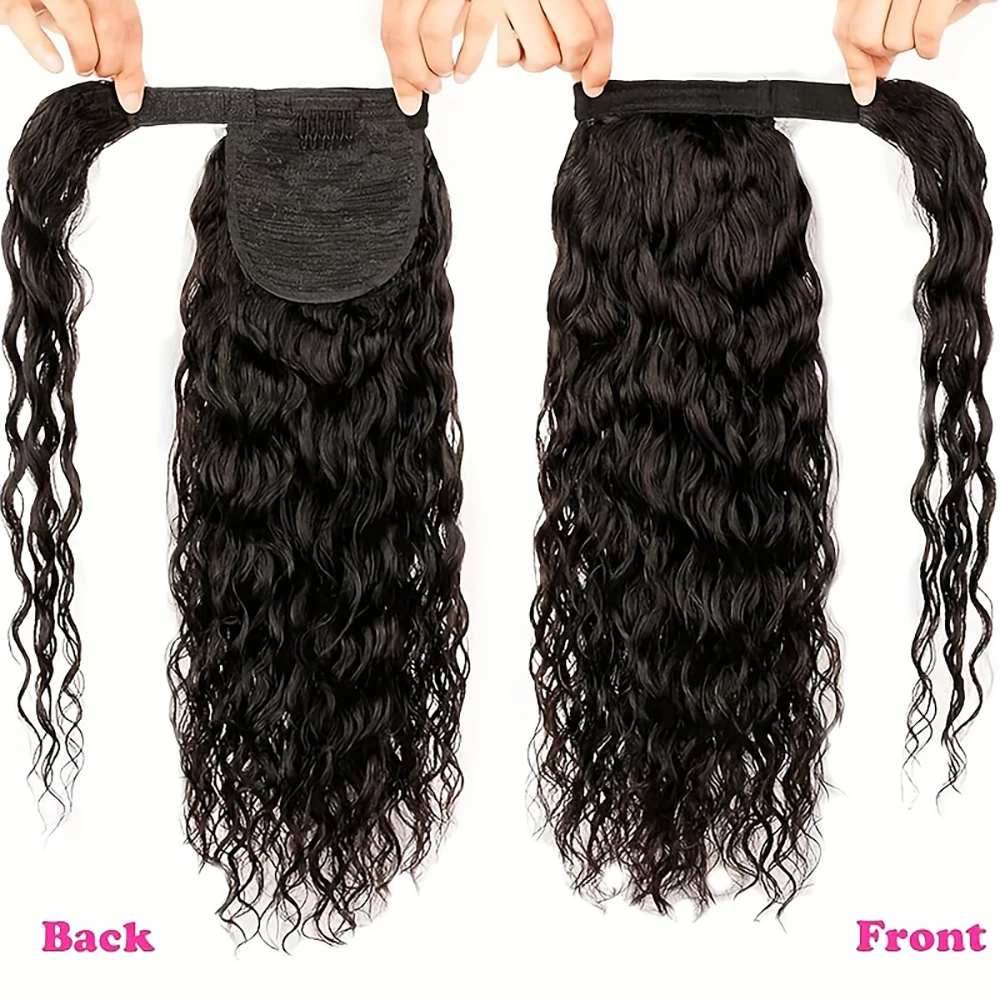 8-30 بوصة شعر مموج مائي ذيل حصان مع معجون سحري 100% شعر بشري برازيلي ذيل حصان ملحقات شعر طبيعي للنساء