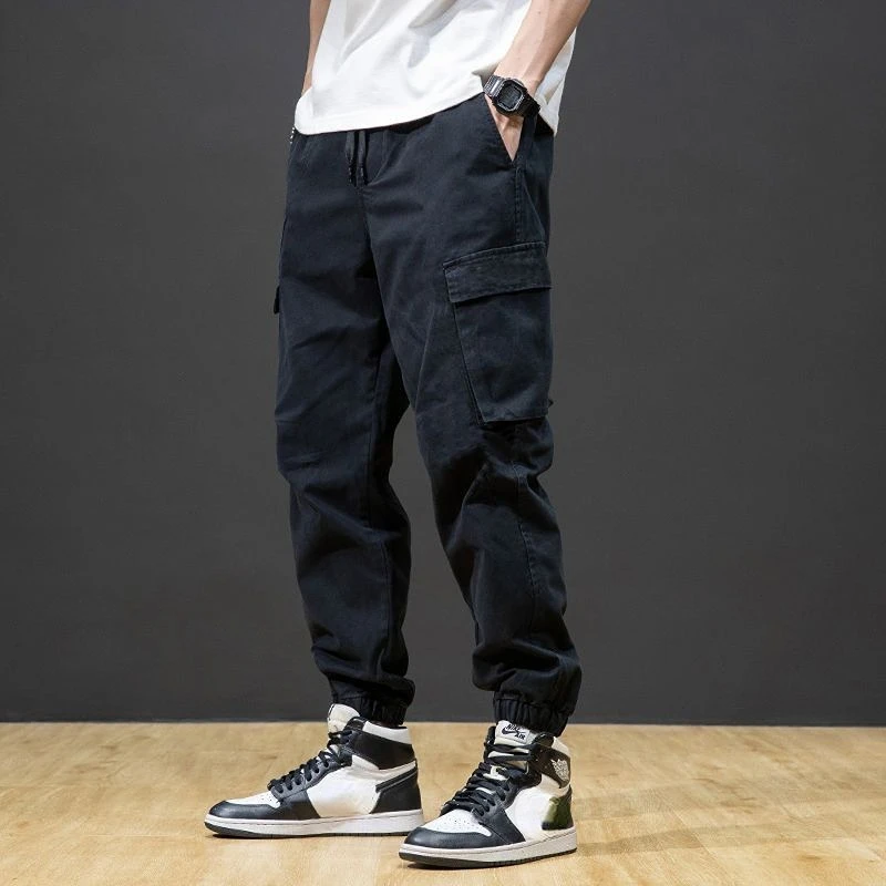 

Black Cotton Harem Men's Cargo Pants Casual Y2k Trousers Man Korean Style Harajuku Regular Fit Baggy Hip Hop Emo Camo Slacks XL