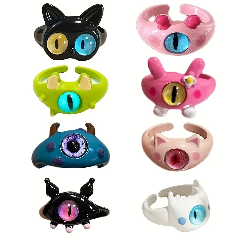 5-Pack Unique Monster Rings - Quirky Adorable Creature Design, Edgy Gothic Punk, Ideal for BFFs, Birthday, Christmas