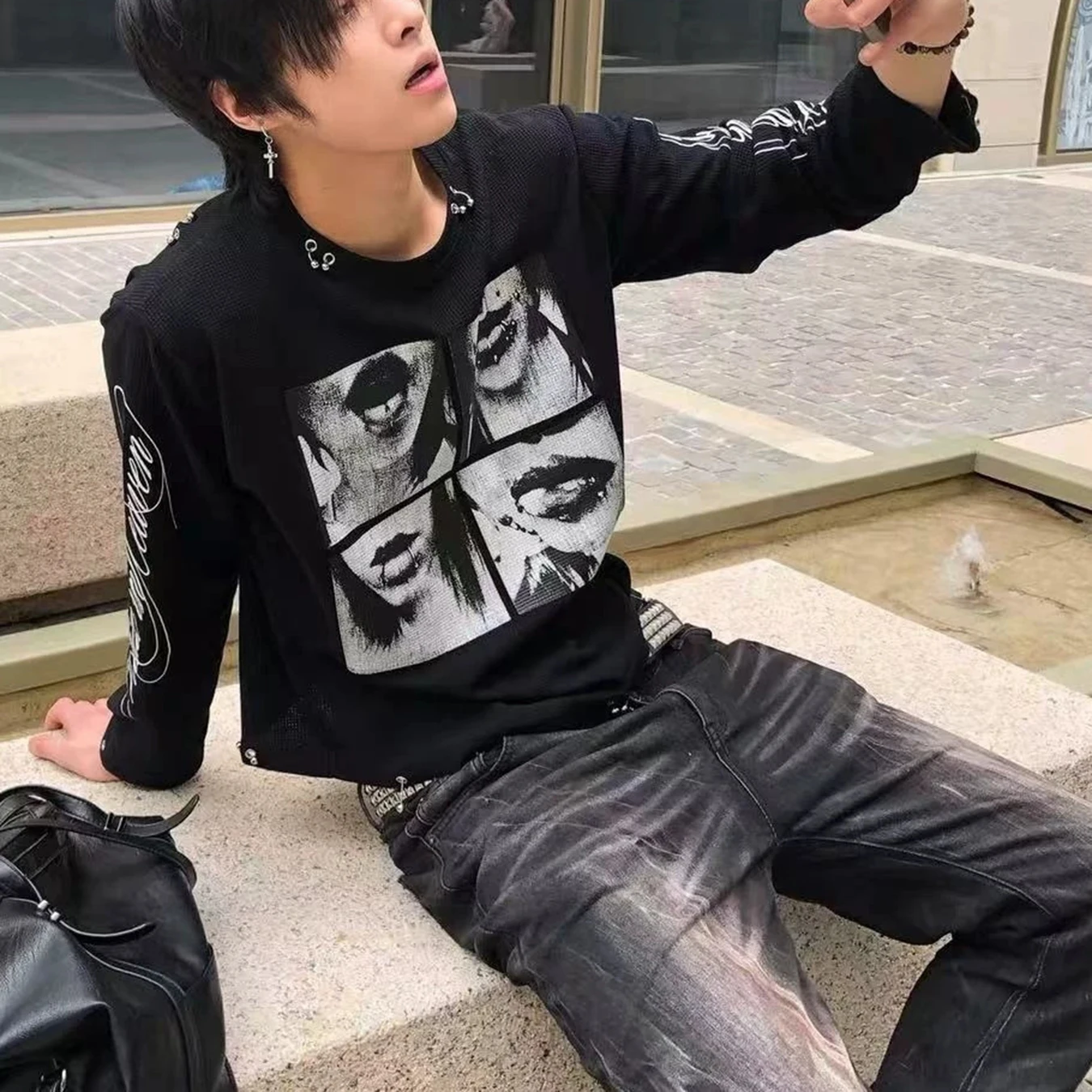 秋・冬にぴったりのゴシック調ポートレートプリント、Y2K風の - Men'S Fashion T Shirts のレビューと価格