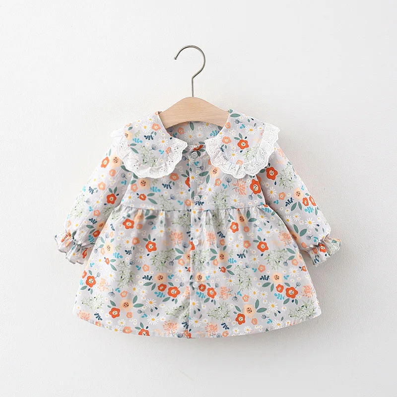 Spring and Autumn New Floral Print Big Lapel Princess Girl Baby Fashion Comfortable Dress