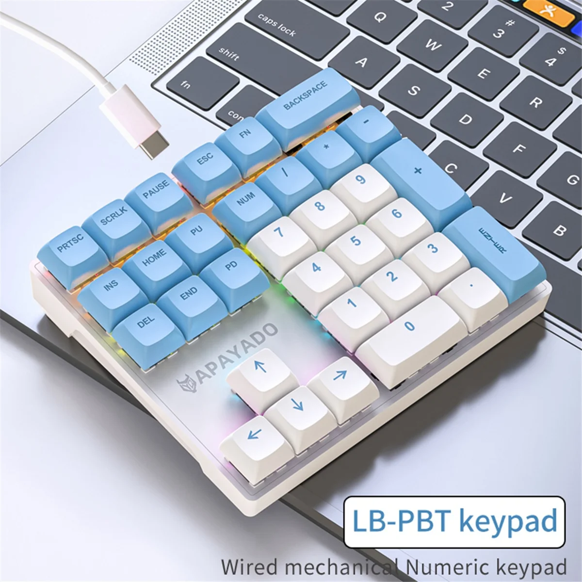 APAYADO 33 Key Wired Mechanical Numeric Keypad with Multi-Color Lights Suitable Laptop Numeric Keyboard, BlueWhite, Red Switch