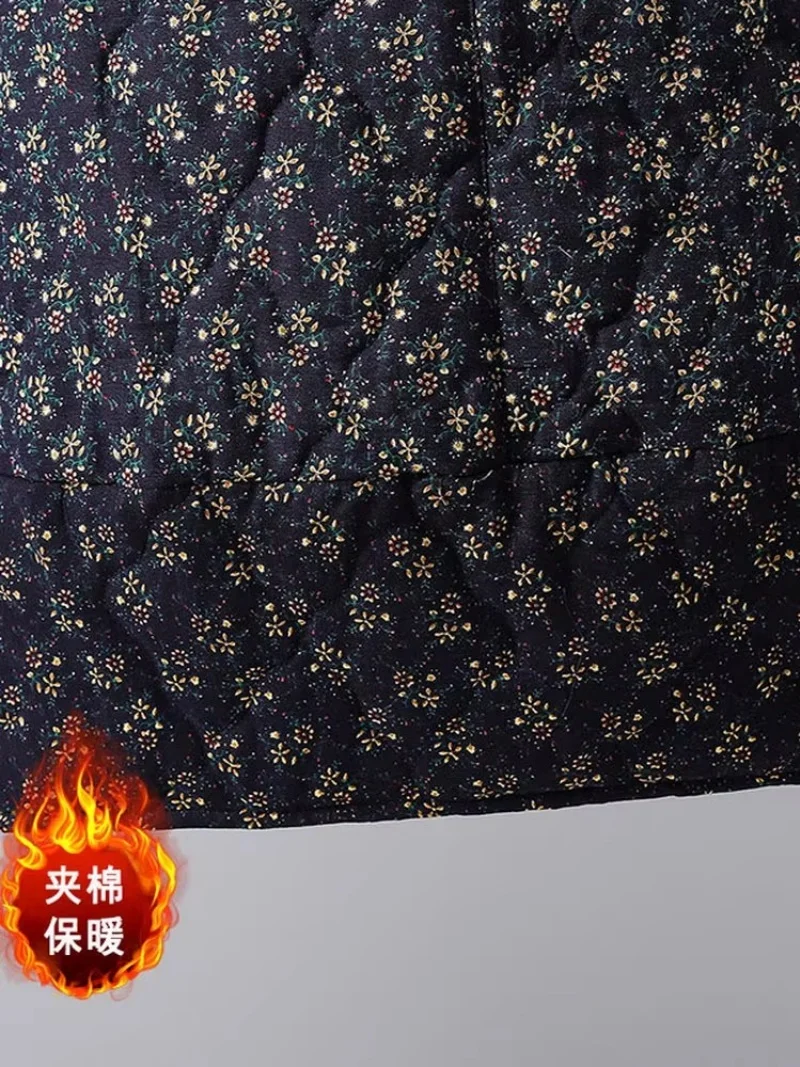 Retro floral acolchoado algodão grosso saia quente roupas femininas de grandes dimensões cintura elástica meados longo estilo a linha saia de inverno w773