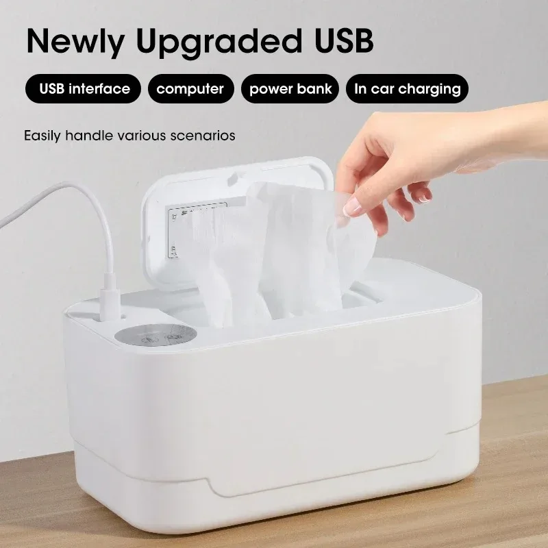 Portable Multifunction Baby Wipe Warmer Heater with USB LED Display for Home and Car Use Wet Towel Heating Box Dispenser