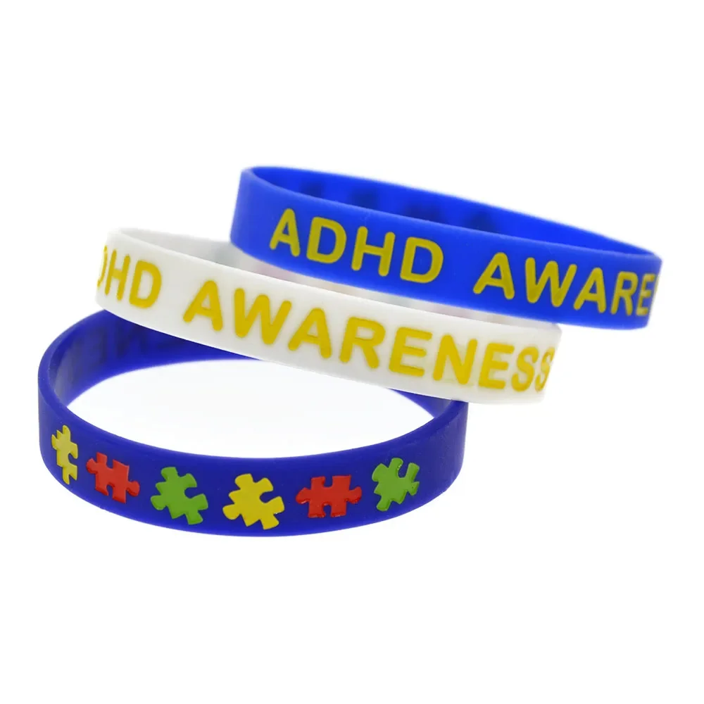 50 Pcs ADHD Awareness Silicone Bracelet Puzzle Logo for Charity Event Gift Wristband Adult Size