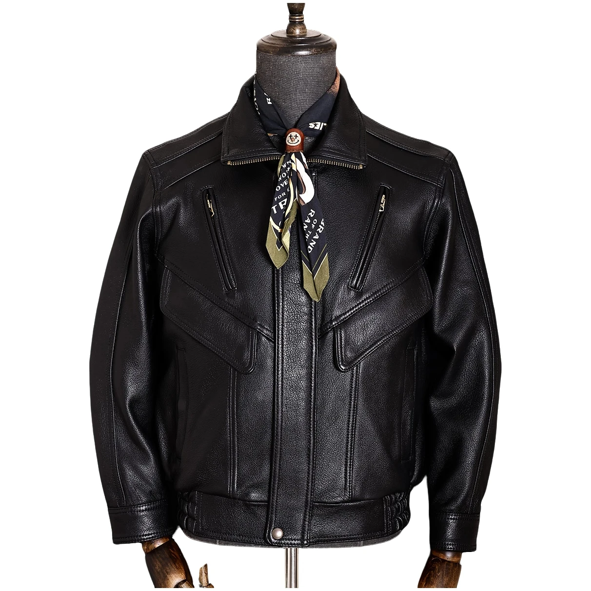 

Black Winter Leather Jacket Men Retro Style Plus Size 5XL Genuine Natural Sheepskin Loose Turn-Down Collar Leather Coat