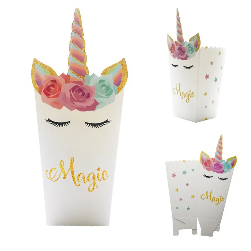 6 STKS Eenhoorn Papier Snoep Geschenkzakken Cookie Popcorn Box Kids Verjaardagsfeestje Decoratie Baby Douche Benodigdheden