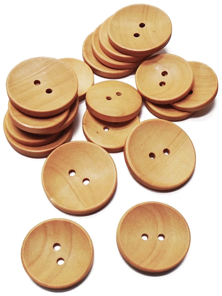 10PCs Round Wood Grain Big Wooden Buttons Natural Color 25mm 30mm Sewing Scrapbooking For Coats Overcoat Laser Handmade 2 Holes