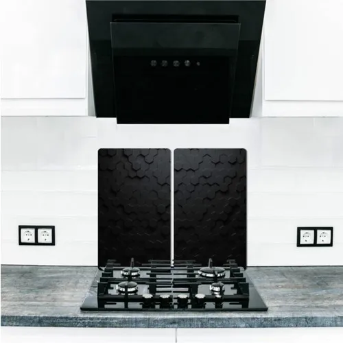 Plough Decorative Glass Cooker Protective and Cutting Deck Black 6gen 60x52 cm 2 Piece 4'lü Cookers