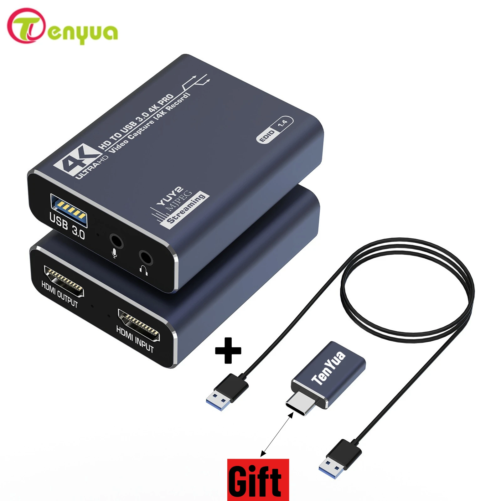 With HD Capture Card TV Box Adapter 4K 60Hz 1080P USB3.0 HDTV Video Recorder Grabber for PS4 OBS Game Audio Mic Live Streaming