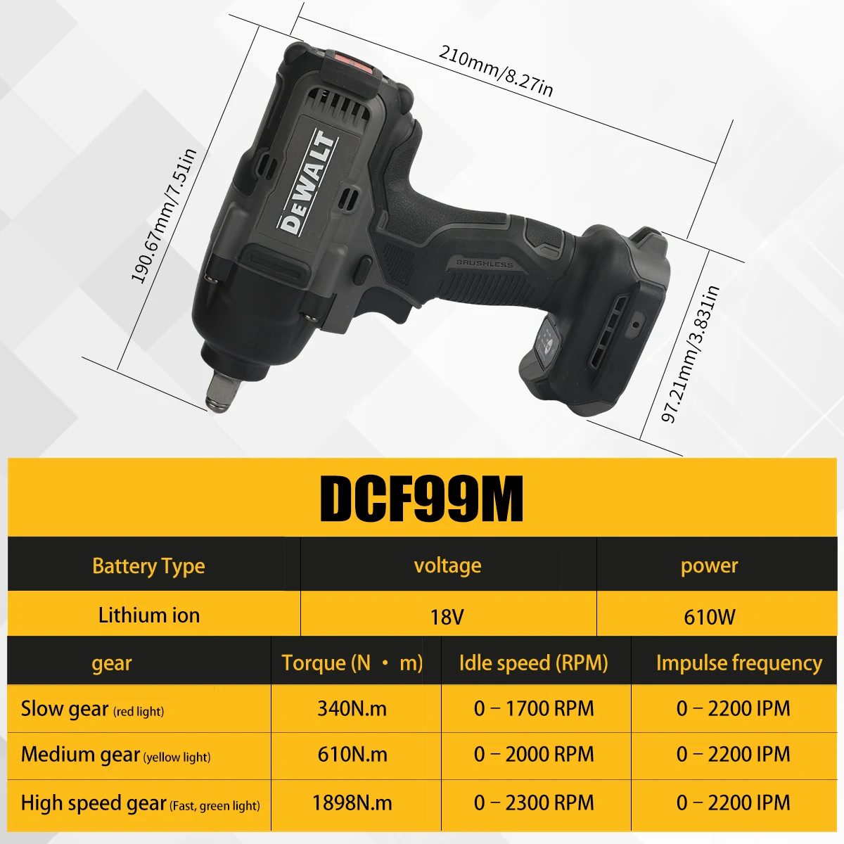 DEWALT DCF99M 20VCordless Brushless Impact Wrench 1/2Square Drive 1898N.m Torque Industrial Garage Heavy-Duty Repair Power tools