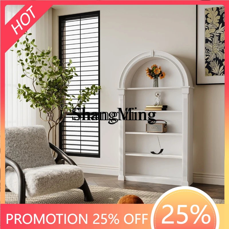 

SM Home Cream Wind Bookcase Living Room Arched Retro Book Display Cabinet Medieval Storage Cabinet