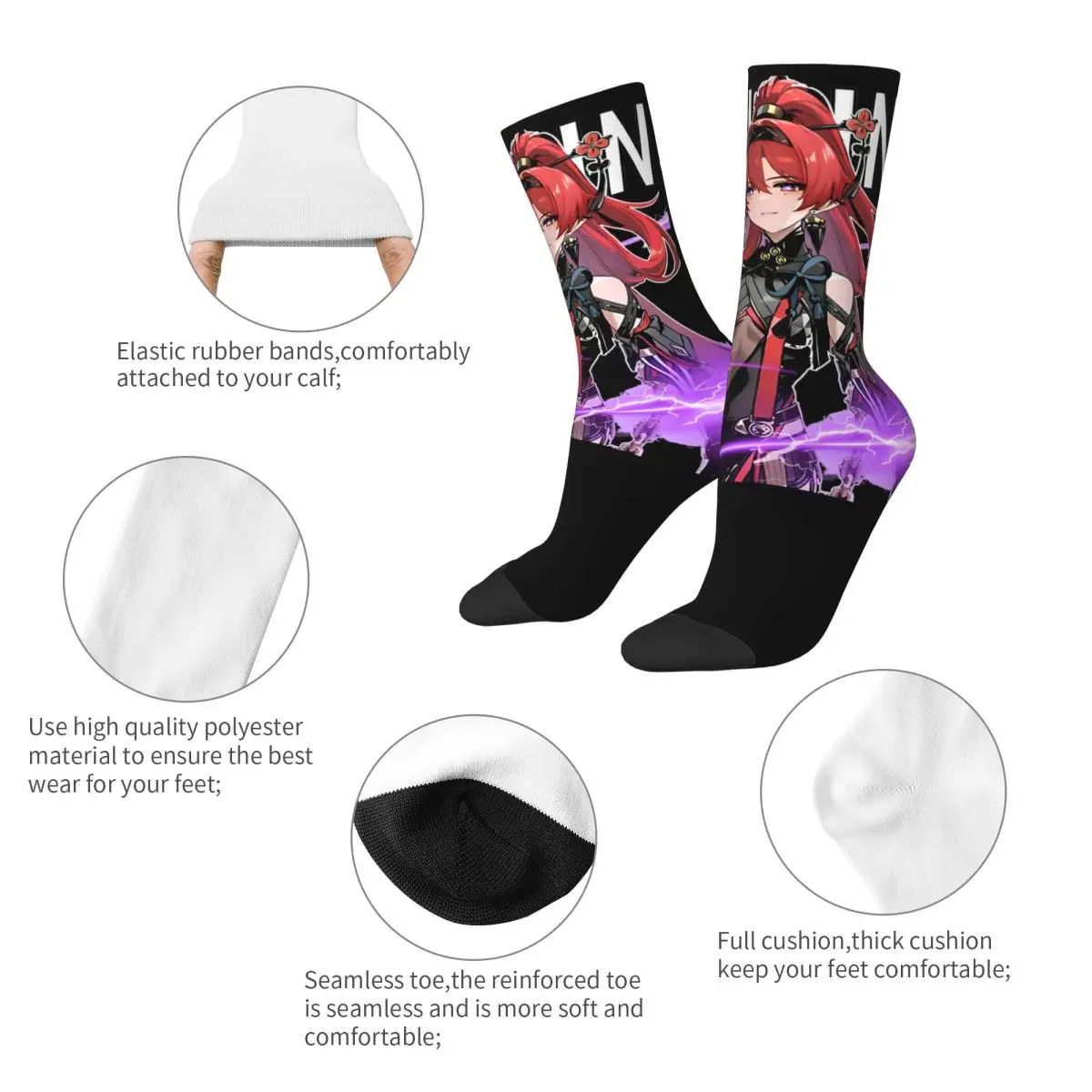 Funny Wuthering WavesYinlin Basketball Socks Anime Game Polyester Middle Tube Socks for Women Men Non-slip