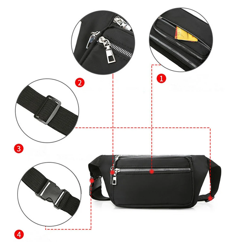 多機能ウエストバッグ、チェストバッグ、クロスボディバッグ、ジッパー開閉式、スポーツベストのフロントポケット付き、ハイキングや日常使いに
