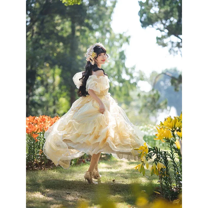 أحلام اليقظة الهمس لوليتا الدجاج لفات طويلة كل يوم فستان زفاف كبير زهرة لوليتا