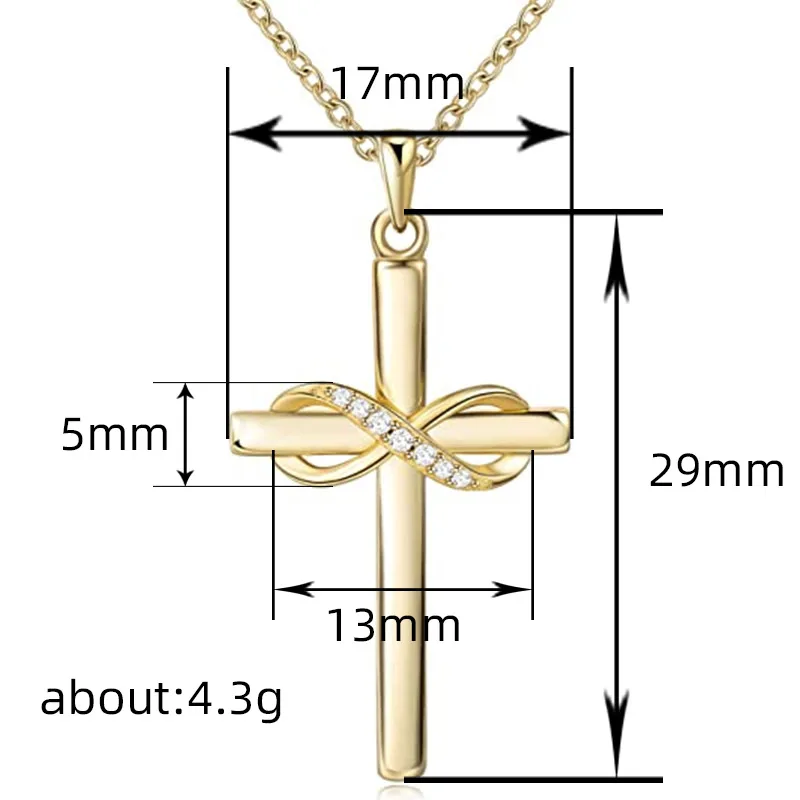 Huitan Cross with Infinity Sign Pendant Necklace for Women Simple Stylish Gold Color Neck Accessories Temperament Lady Jewelry