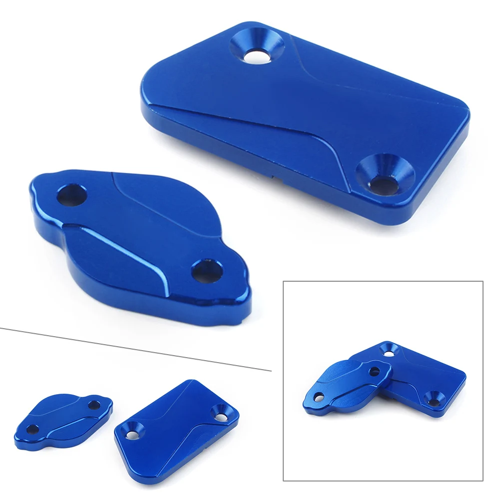 2Pcs Blue Motorcycle Front Rear Brake Reservoir Fluid Covers Cap For YZ125 YZ250 YZ450F WR250F Aluminum