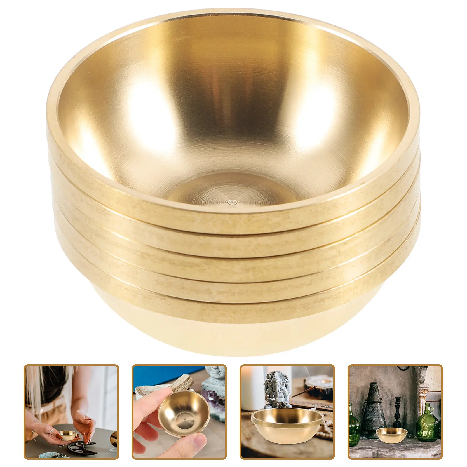 5Pcs Brass Offering Bowl Set Buddhist Water Cup for Worship Temple Decoration Home Altar Daily Practice Tibetan Style Meditation