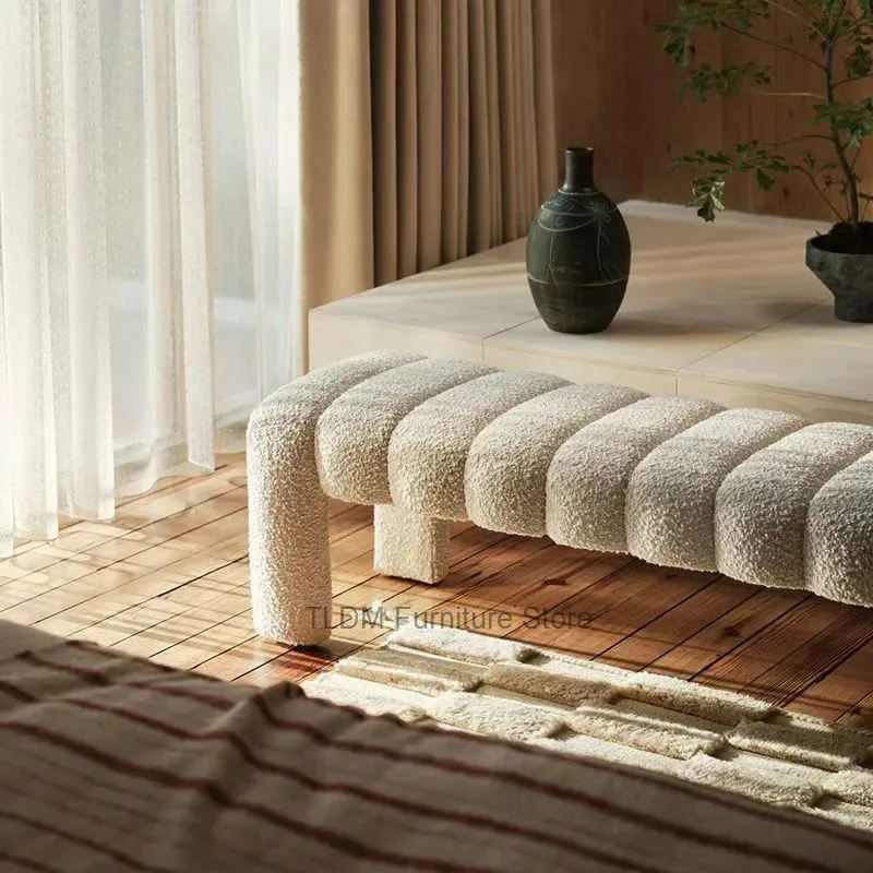 Nordic Boucle Wavy Bench, Tufted Upholstered Long Seat, Elegant Accent Bench for Entryway, Living Room, Bedroom & End of Bed