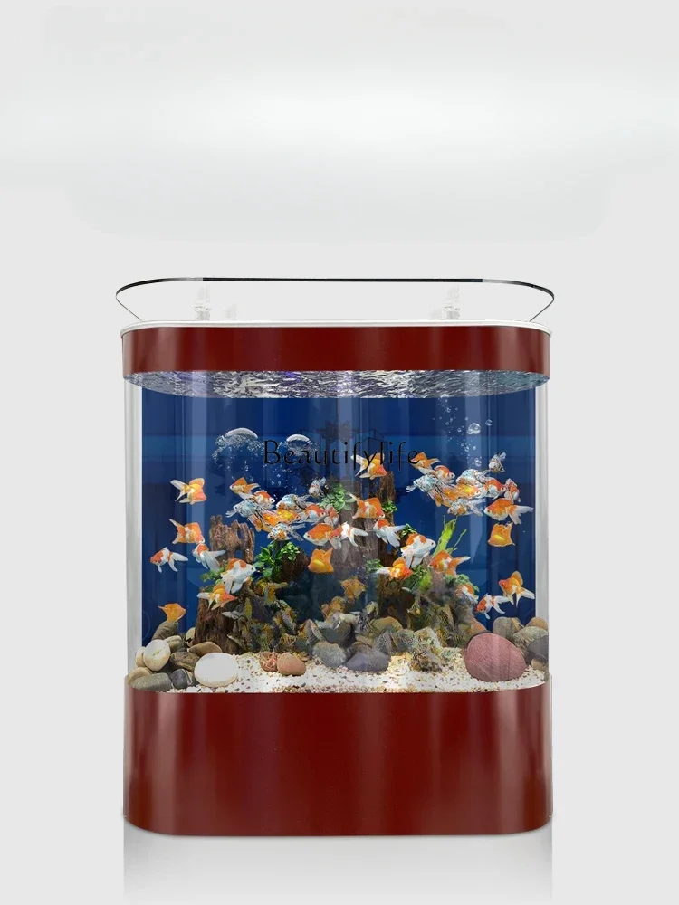 غرفة معيشة بخزانة الأسماك بجوار خزانة التلفزيون، حوض زجاجي صغير متكامل وخالي من الماء #1