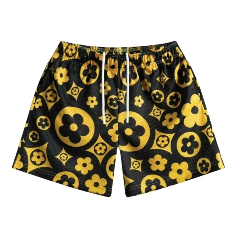 Summer Men's Quick-drying Shorts Colorful Flower Full Over Print Fadeless Soft Comfy Stylish Casual Swim Running Fitness Moto