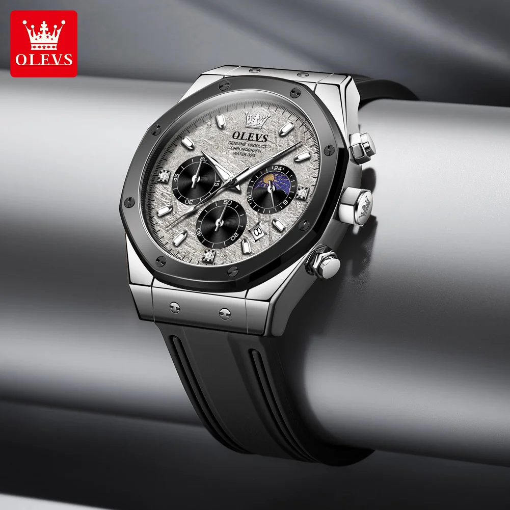  OLEVS 9911 Men\'s Watch Brand Waterproof Luminous Quartz Watch for Men Three Small Dial Sport Wristwatch Chronograph Date Reloj