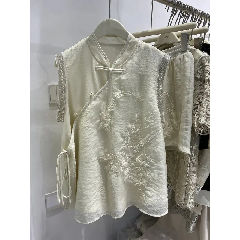 

Жилет с цветочной вышивкой, женские топы без рукавов на шнуровке с вышивкой, винтажный жилет Тан в китайском стиле в этническом стиле