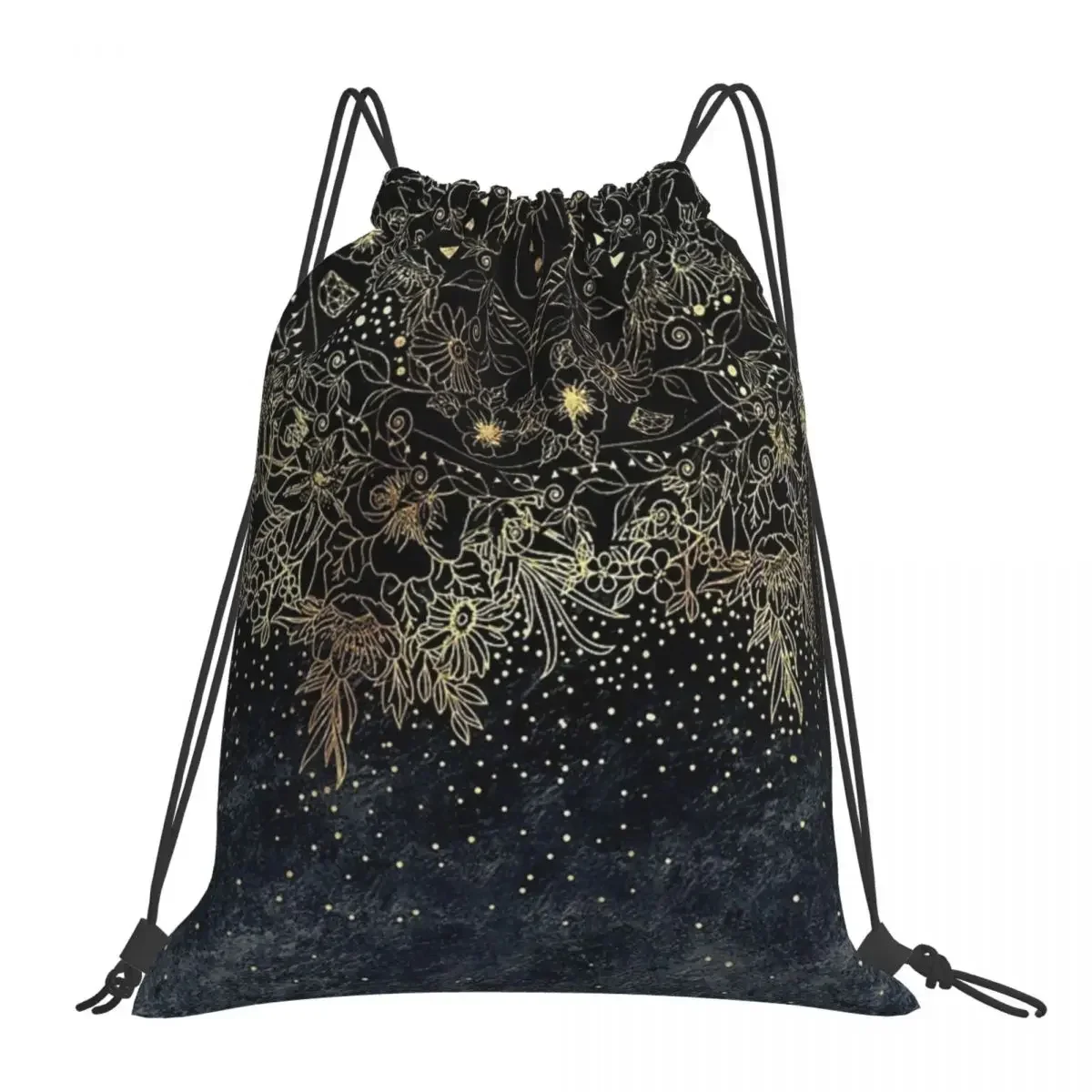 Stylish Gold Floral Mandala And Confetti Backpacks Casual Portable Drawstring Bags Sports Bag Book Bags For Travel Students