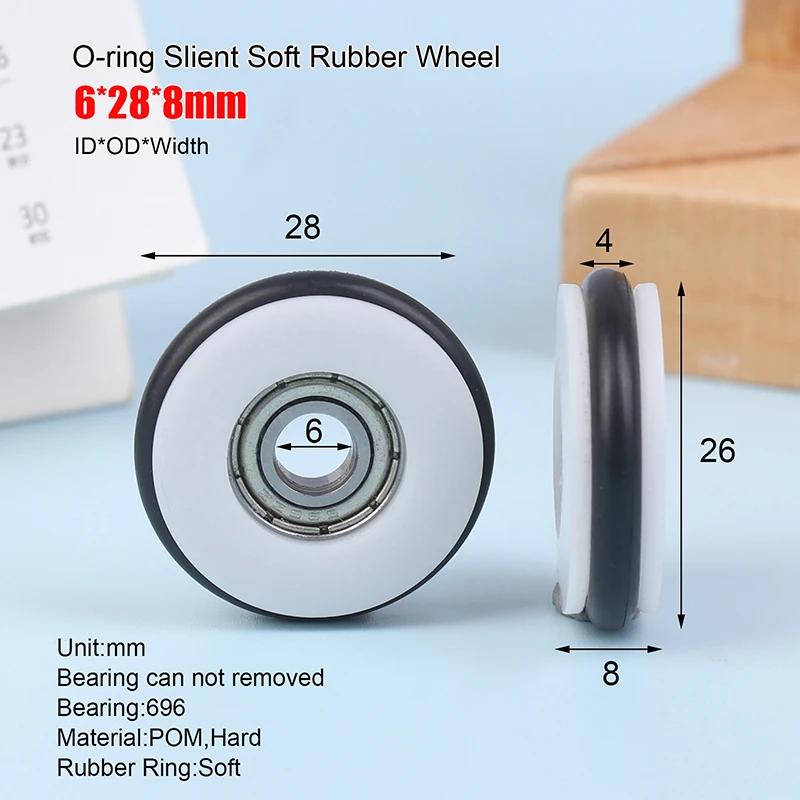 ●6*28*8mm Buna-N Rubber O Rubber Ring Silent Elastic Wheel 696 Bearing Roller Mute Elasticity Roller Pulley